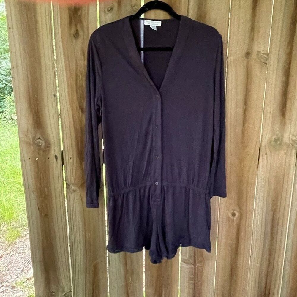 BAREFOOT DREAMS Luxe Milk Jersey ROMPER SHORTS Long Sleeve Lace Trim S/M